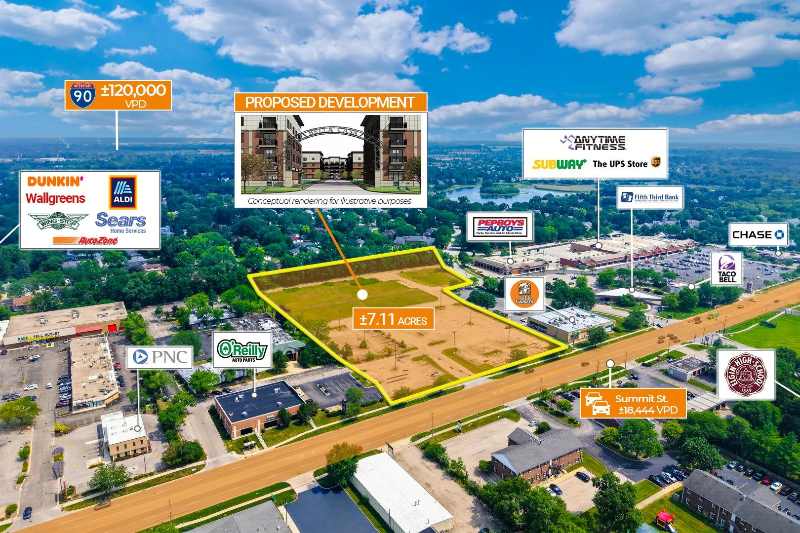 Auction - 7 AC Chicago MSA Development Site | 150… — Sale in Elgin, IL, photo 1 of 7