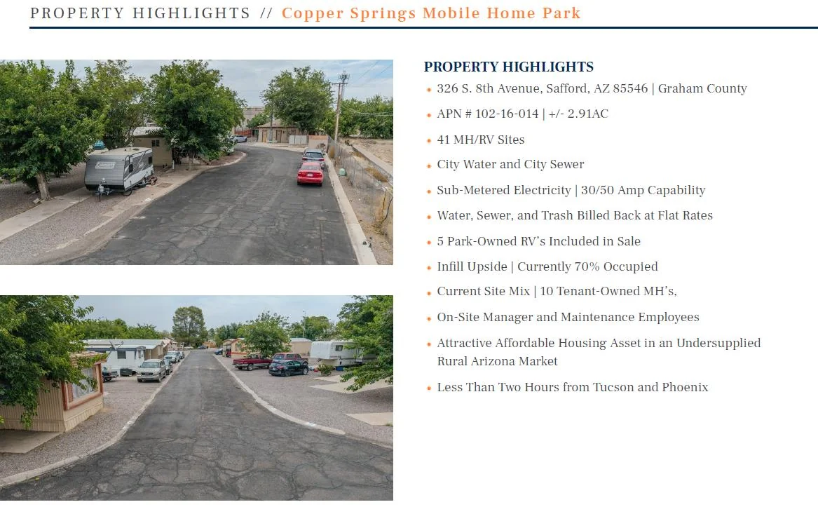 Copper Springs Mobile Home Park — Sale in Safford, AZ, photo 2 of 5