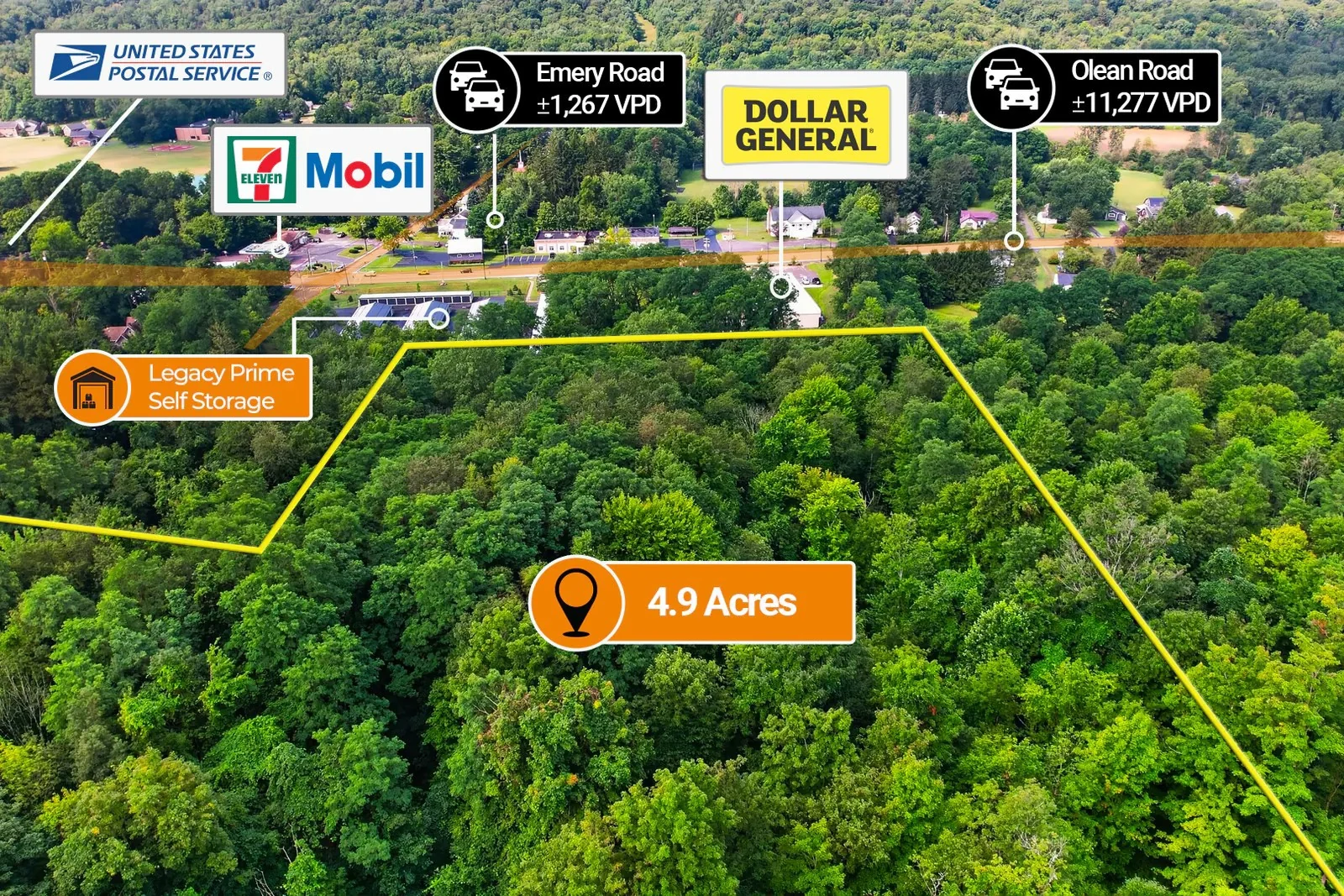 $1 Auction – 4.9 Acre Parcel | 11K VPD | $127K Avg HH… — Sale in South Wales, NY, photo 1 of 5
