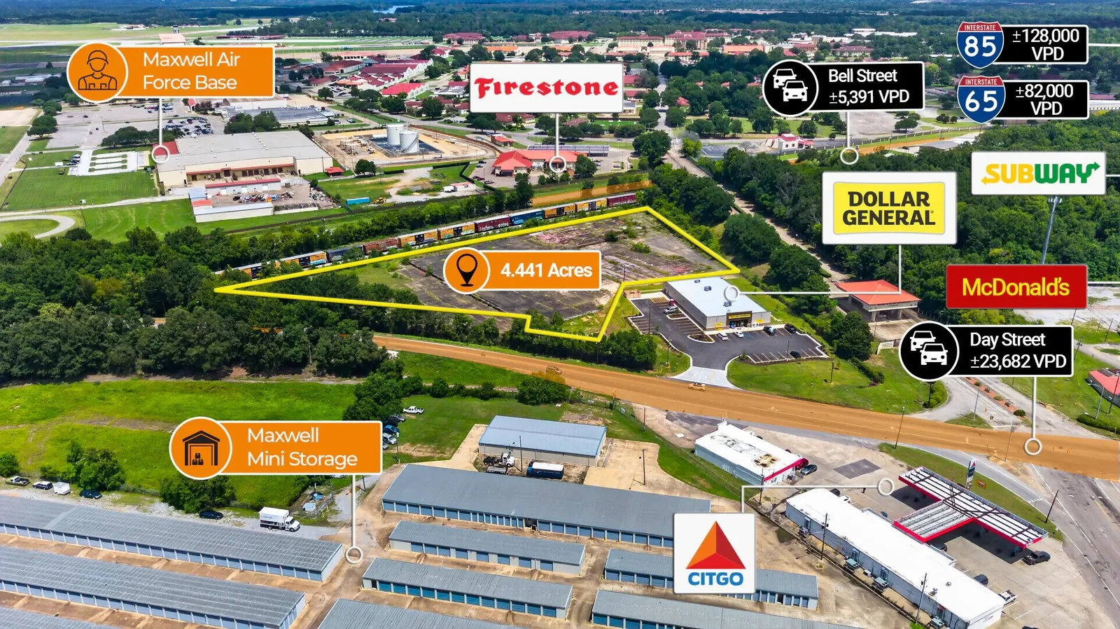 $1 Auction – 4.44 Acre Parcel | 23K VPD | Dollar… — Sale in Montgomery, AL, photo 1 of 5