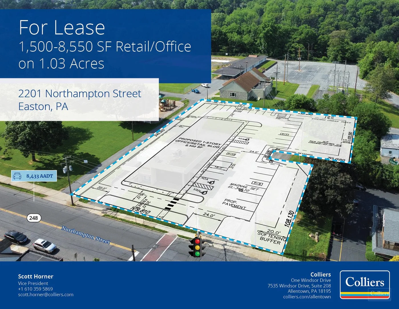For Lease 1,500-8,550 SF Retail/Office on 1.03 Acres — Lease in Easton, PA, photo 1 of 8
