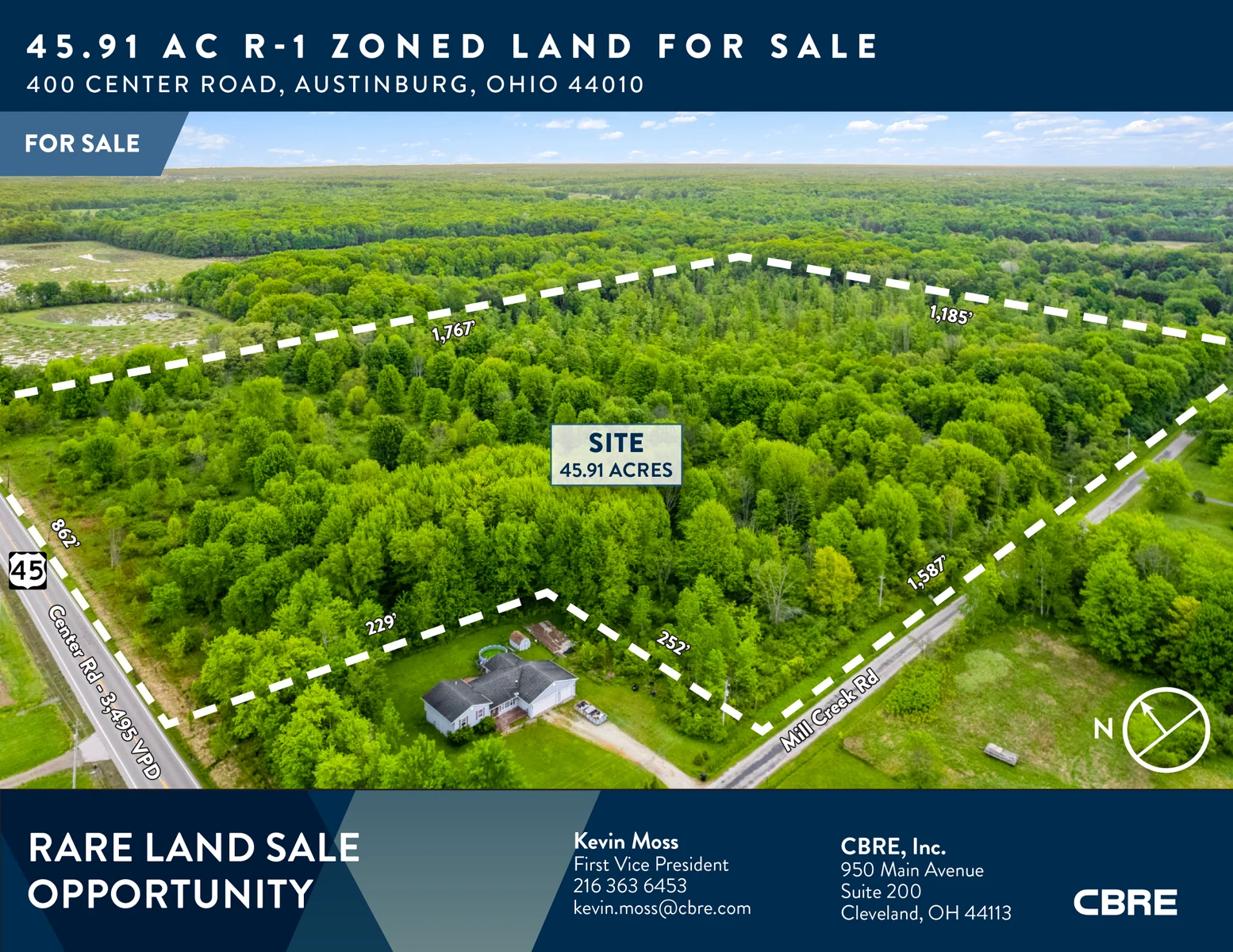 45.91 AC R-1 Zoned Land For Sale — Sale in Austinburg, OH, photo 1 of 3