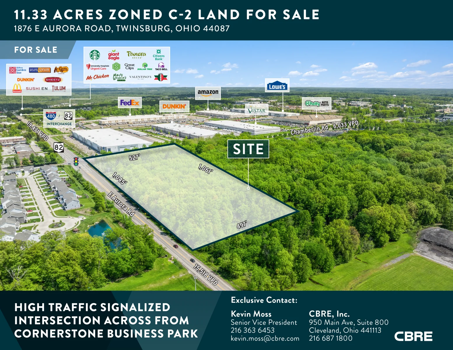 11.33 Acres Zoned C-2 Land For Sale — Sale in Twinsburg, OH, photo 1 of 5