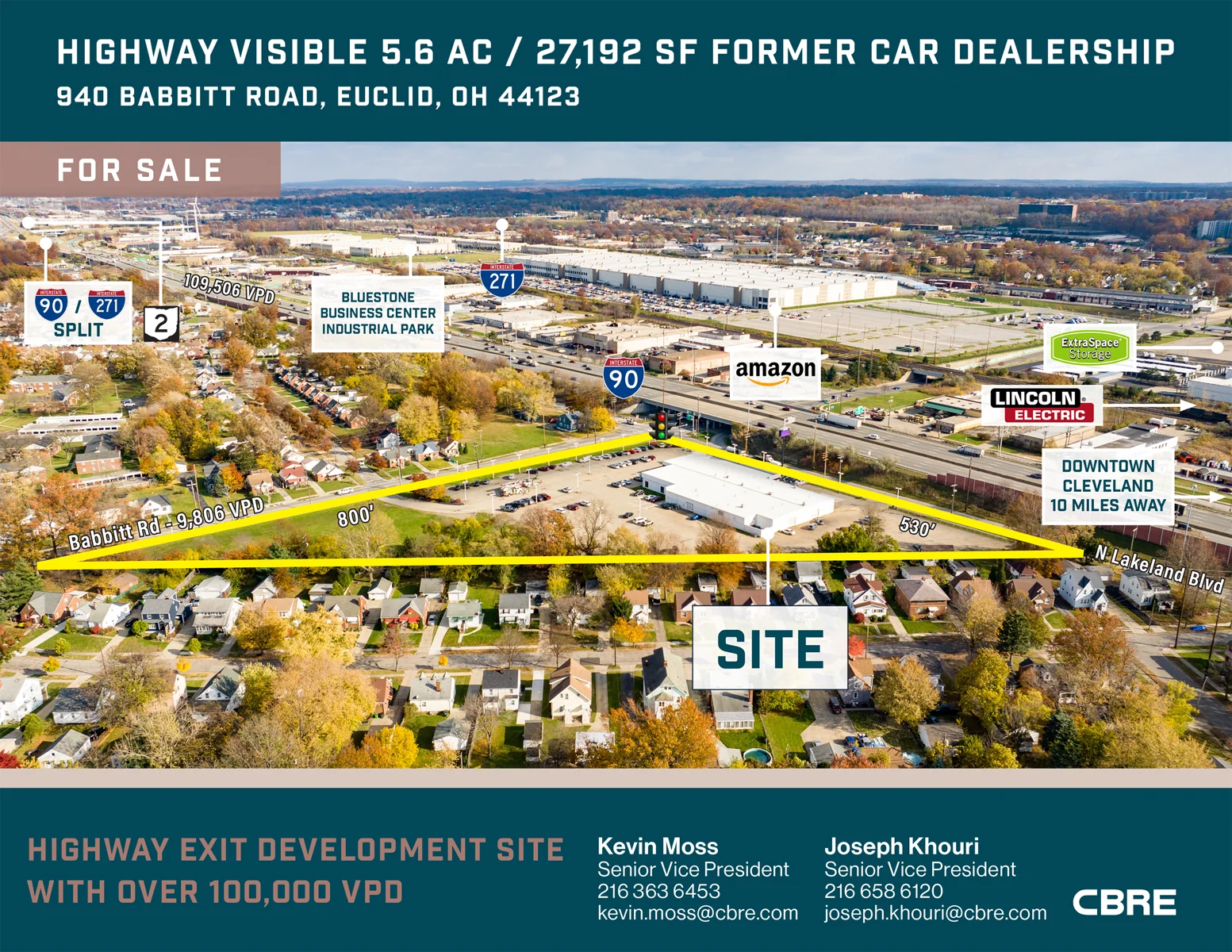 Highway Visible 5.6 AC / 27,192 SF Former Car… — Sale in Euclid, OH, photo 1 of 4