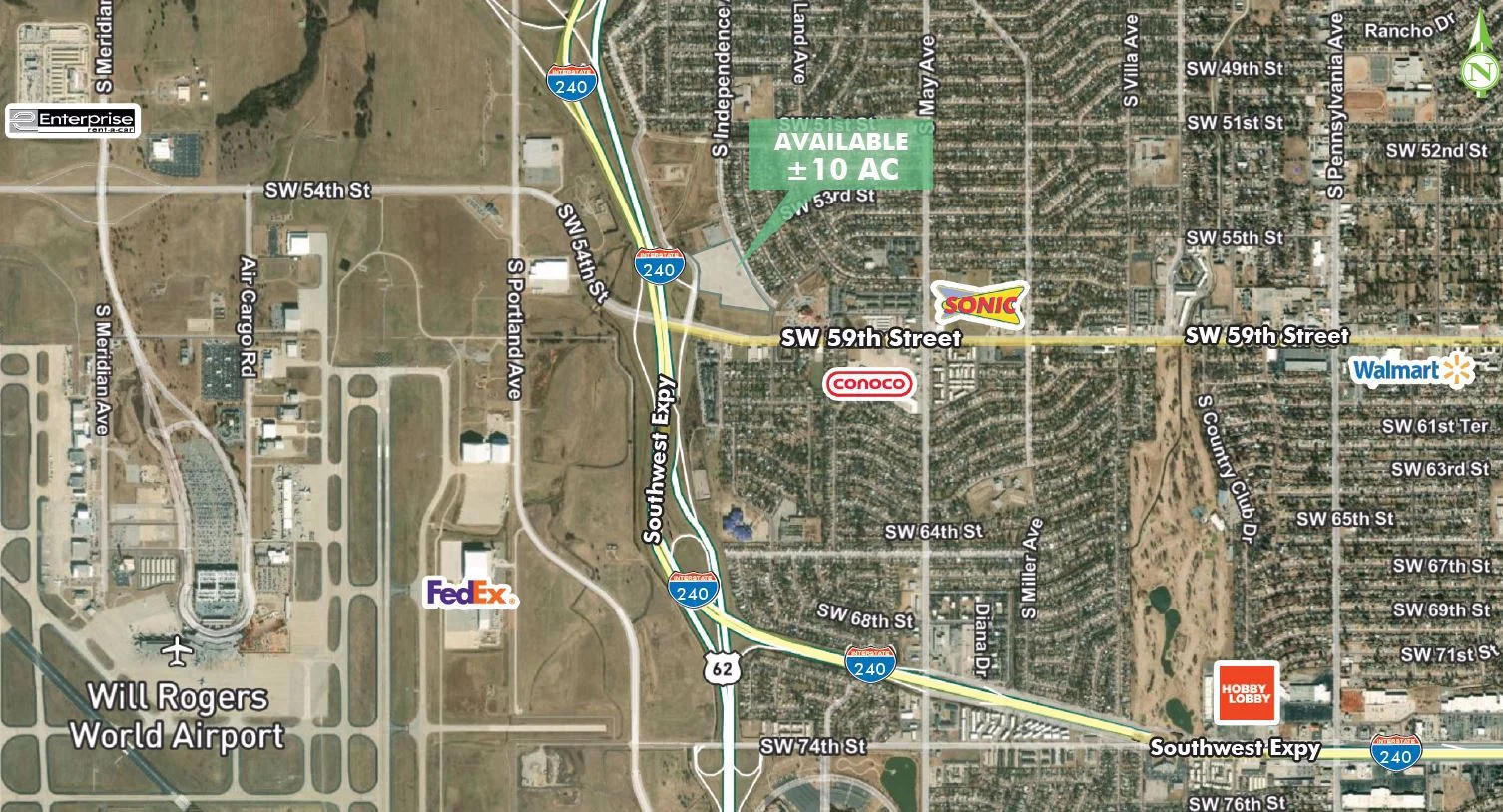 OKC NE Quadrant of I-44 and SW 59th Street- ±10 AC — Sale in Oklahoma City, OK, photo 3 of 3